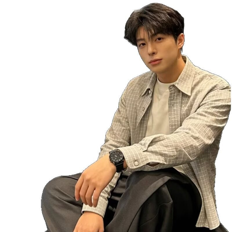 Men's Checkered Overshirt made of Cotton Blend with Classic Collar Mune Fashion