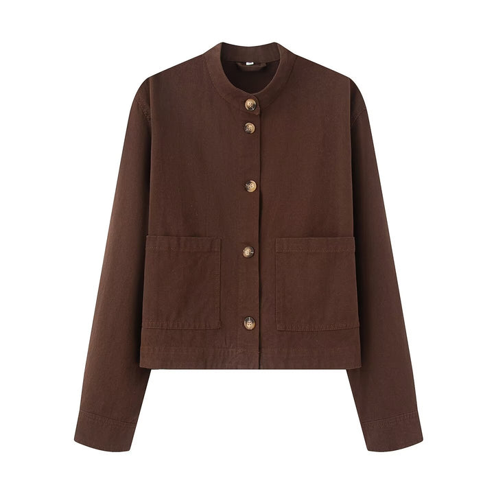 Women's short jacket with stand-up collar, boxy-cropped silhouette and patch pockets Mune Fashion