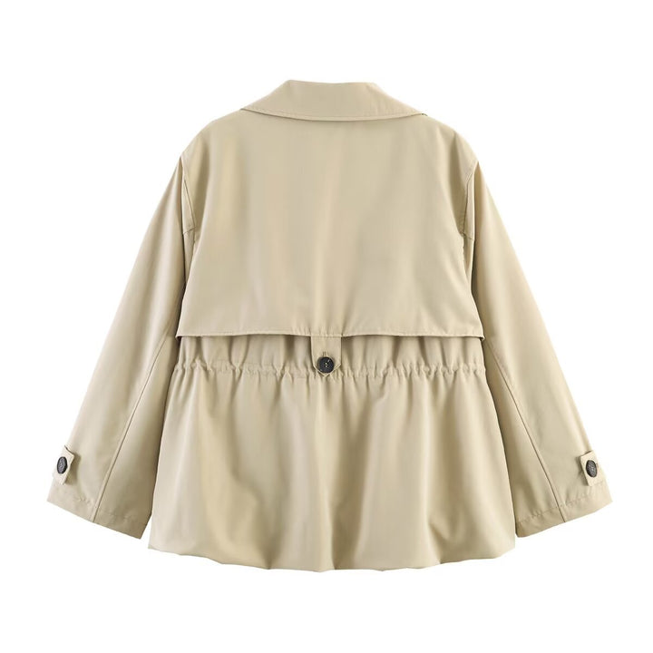 Women's Short Trench Coat with Drawstring Waist Mune Fashion
