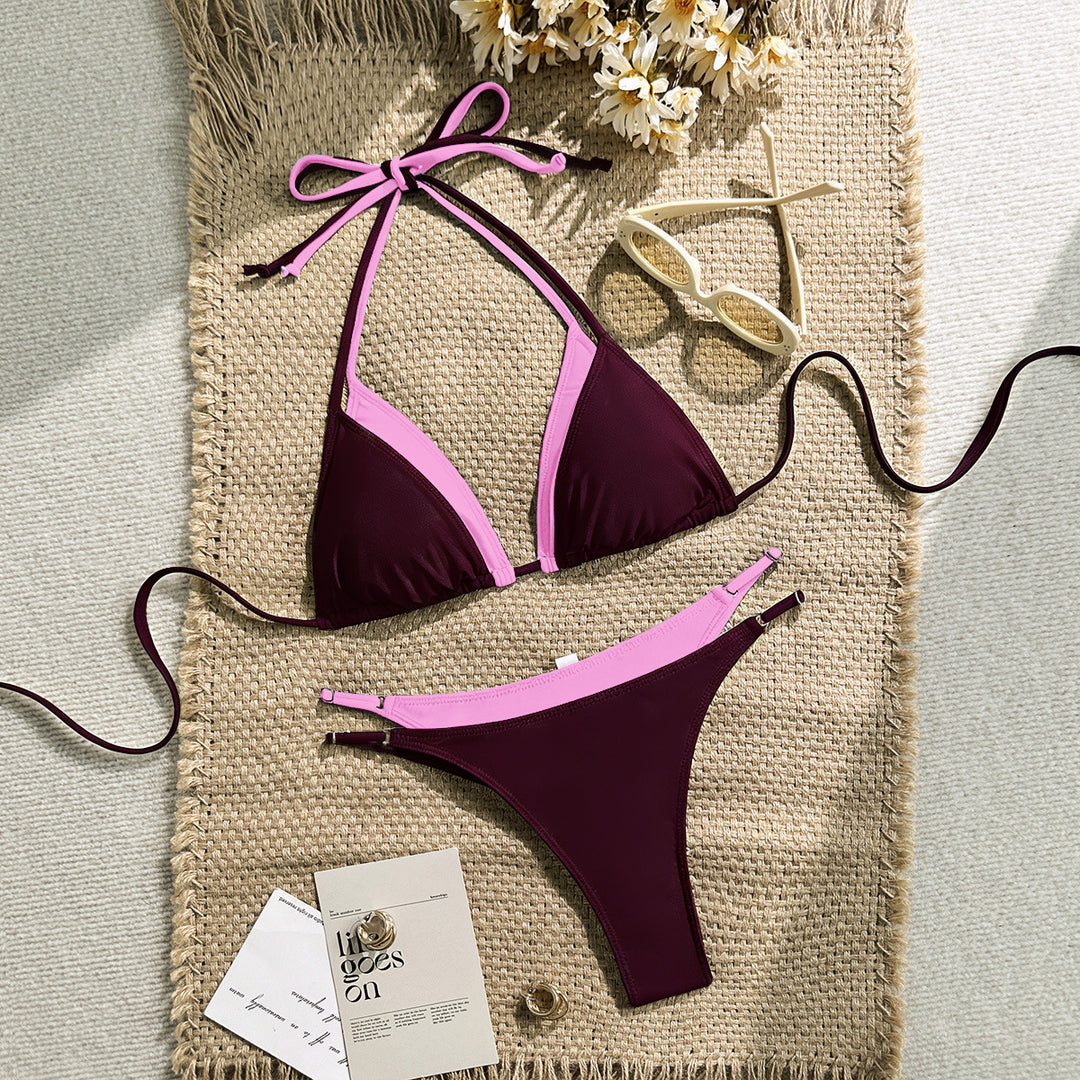 Women's triangle bikini with adjustable straps and contrasting color design Mune Fashion