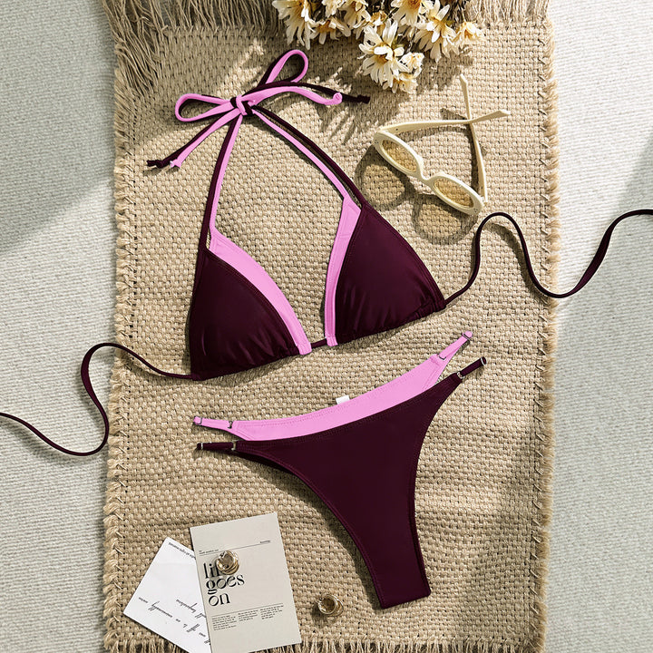 Women's triangle bikini with adjustable straps and contrasting color design Mune Fashion