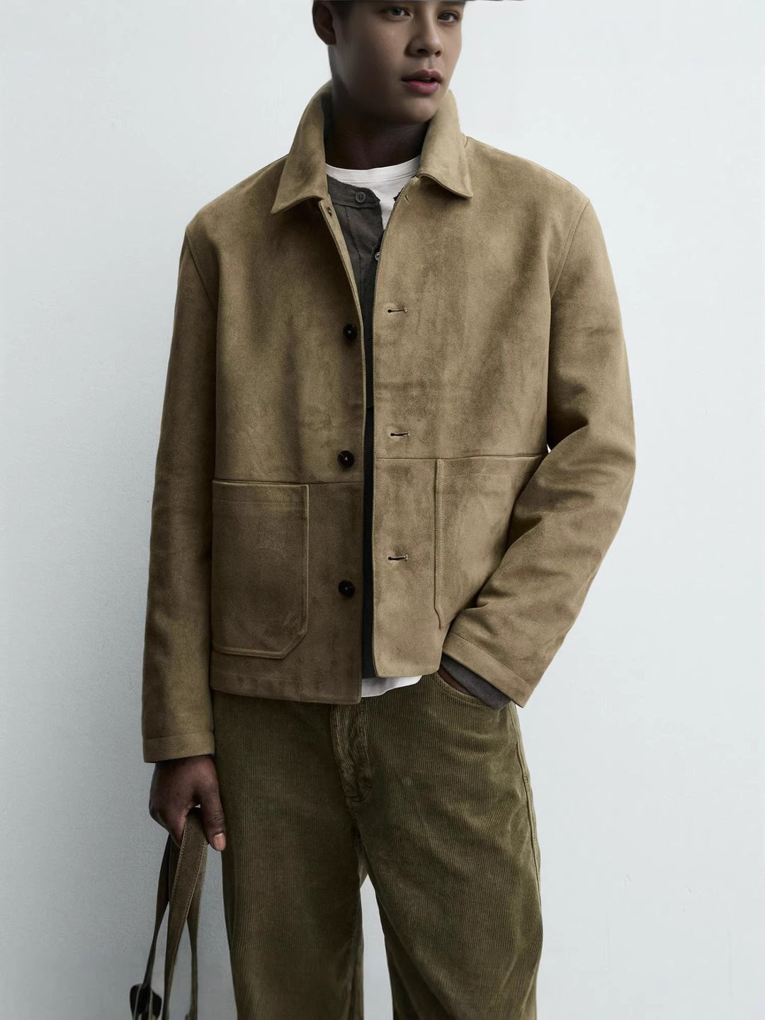 Men's Short Trucker Jacket in Suede Look Mune Fashion