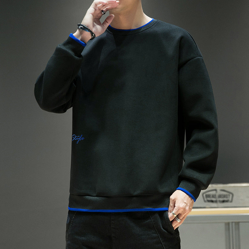 Men's relaxed sweatshirt with contrast piped cuffs and clean round neck Mune Fashion