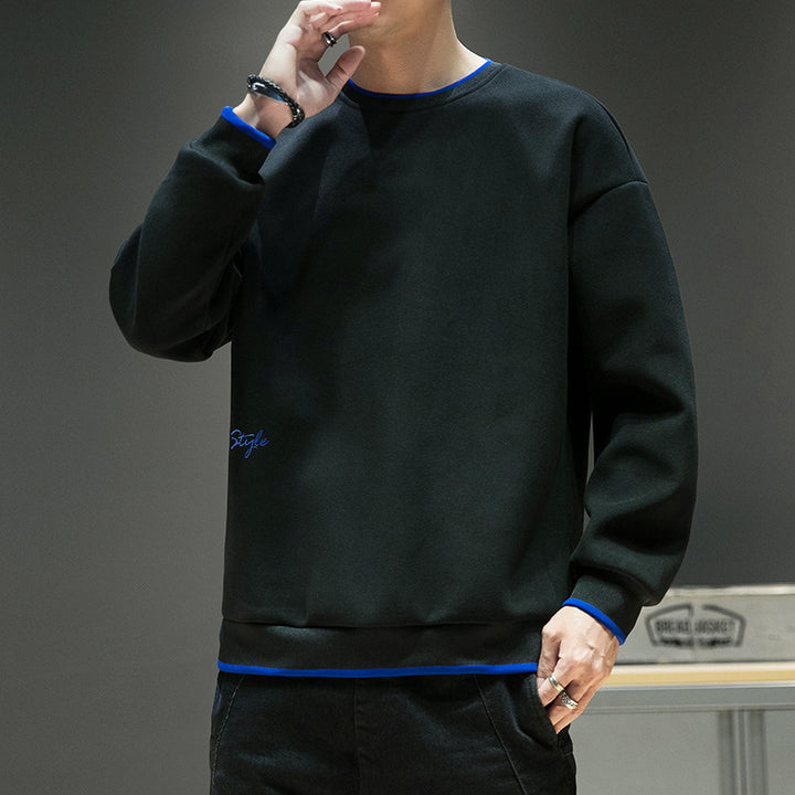 Men's relaxed sweatshirt with contrast piped cuffs and clean round neck Mune Fashion