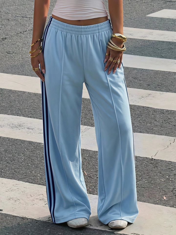 Women's Wide Training Pants with Elastic Waistband and Contrast Stripes Mune Fashion