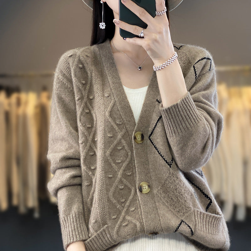 Ladies Cozy Oversized Cardigan with Openwork and Diamond Detail Mune Fashion