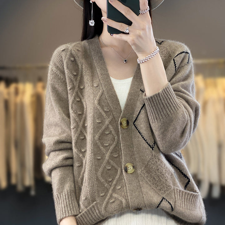 Ladies Cozy Oversized Cardigan with Openwork and Diamond Detail Mune Fashion