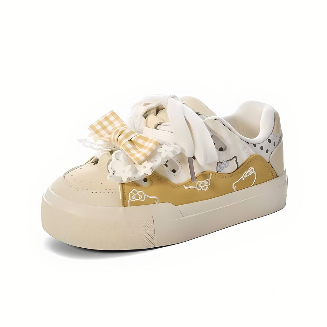 Ladies Playful Sneakers with Ruffle Detail and Friendly Animal Motifs Mune Fashion