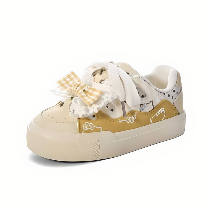 Ladies Playful Sneakers with Ruffle Detail and Friendly Animal Motifs Mune Fashion