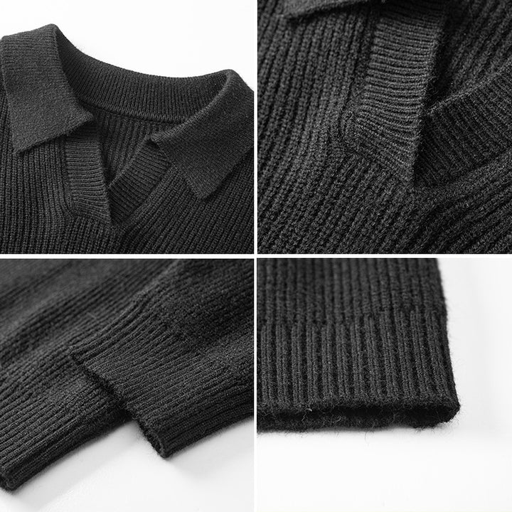 Men's Fashionable Chunky Knit Sweater with Collar Mune Fashion