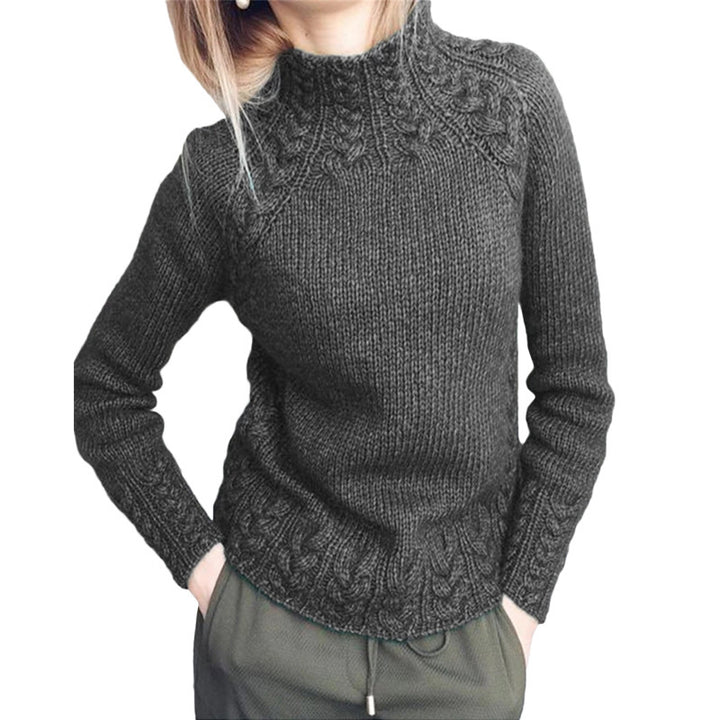 Women's chunky-knit cable-pattern sweater with stand-up collar and tailored fit Mune Fashion