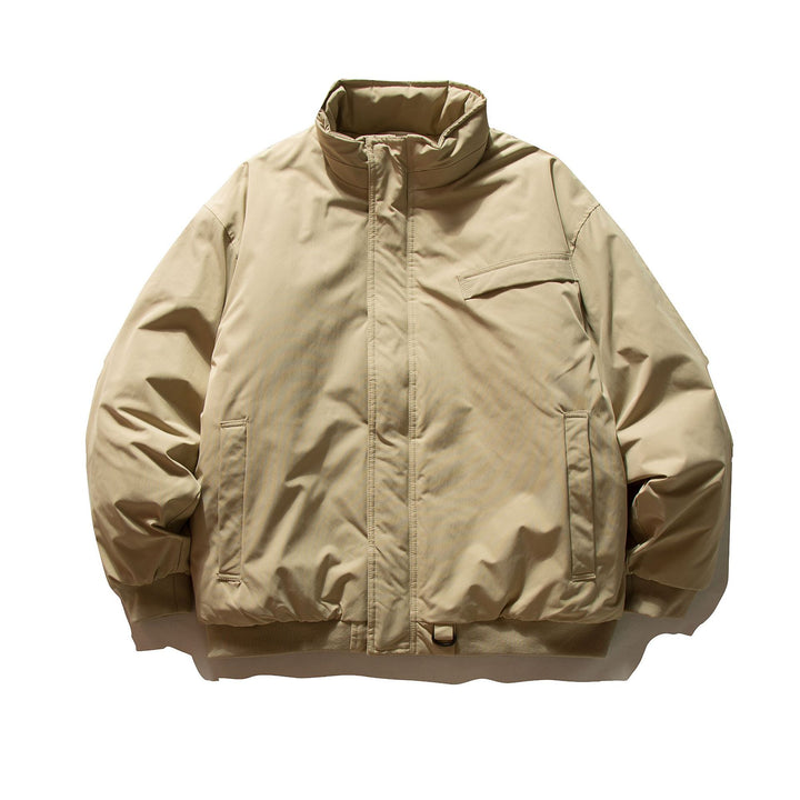 Men's Minimalist Thermal Bomber Jacket with Concealed Front Flap, High Stand Collar and Utility D-Ring Mune Fashion