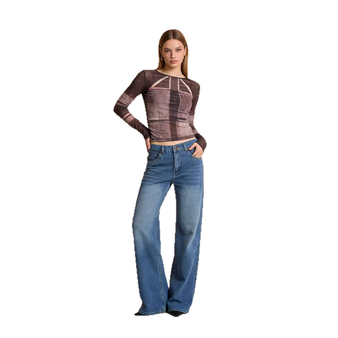 Women high-waisted wide-leg jeans with tonal side seam and faded gradient Mune Fashion