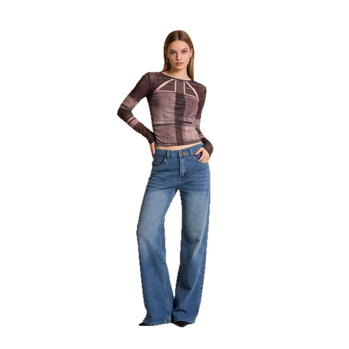 Women high-waisted wide-leg jeans with tonal side seam and faded gradient Mune Fashion