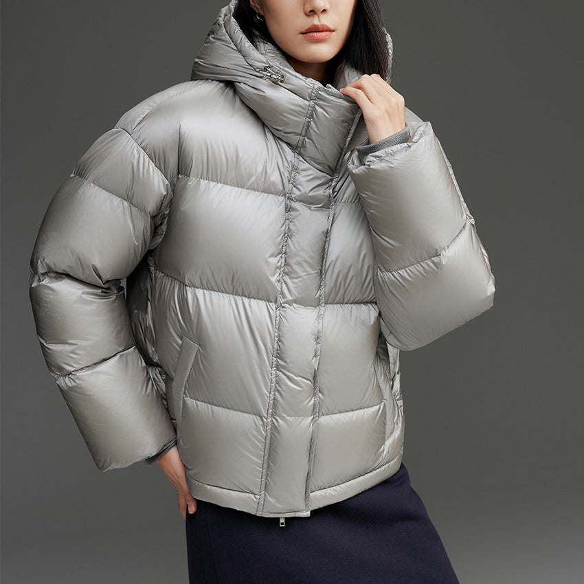Women Short Cut Quilted Down Bomber Jacket with Hood Mune Fashion