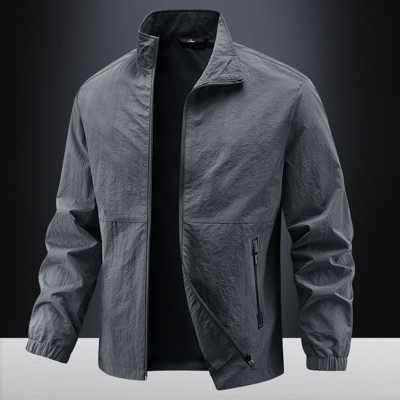 Men's Lightweight Technical Transition Jacket with Stand-Up Collar, Breathable Mesh Lining, and Water-Repellent Zipper Pockets Mune Fashion