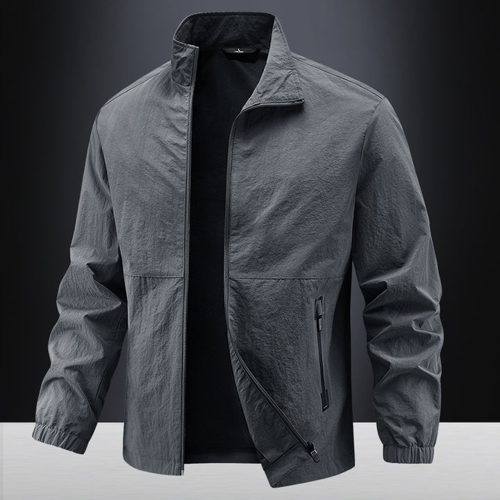 Men's Lightweight Technical Transition Jacket with Stand-Up Collar, Breathable Mesh Lining, and Water-Repellent Zipper Pockets Mune Fashion
