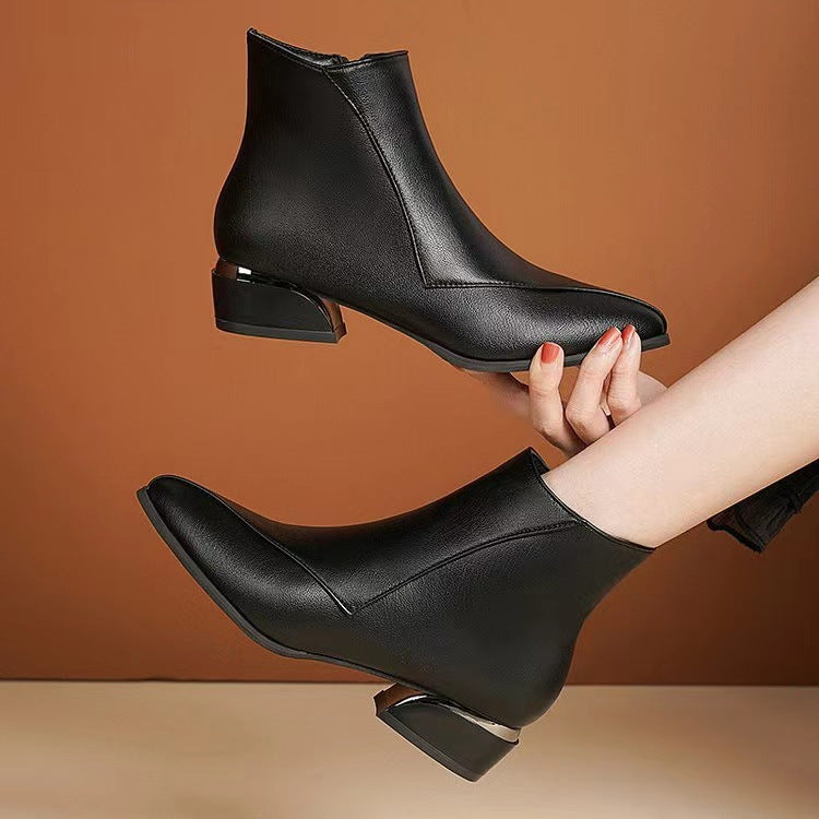 Damen knöchelhohe Stiefelette mit geometrischem Blockabsatz Mune Fashion