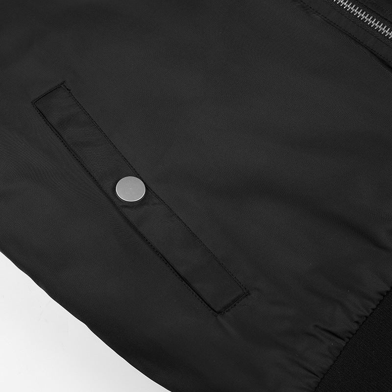 Men's bomber jacket in pilot look with contrasting inner lining, sleeve utility pocket, and elastic rib cuffs.