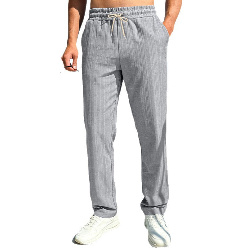 Men's holiday lounge pants made of breathable linen-cotton blend with elastic waistband and straight leg Mune Fashion