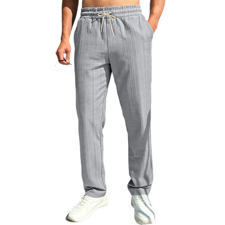 Men's holiday lounge pants made of breathable linen-cotton blend with elastic waistband and straight leg Mune Fashion