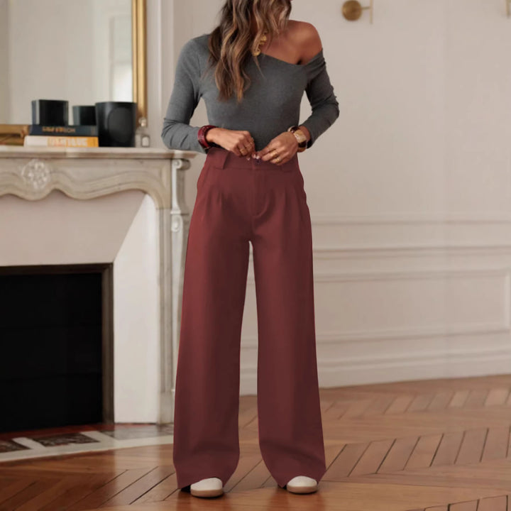Women's High-Waisted Wide Suit Pants with Pleats and Crease Mune Fashion