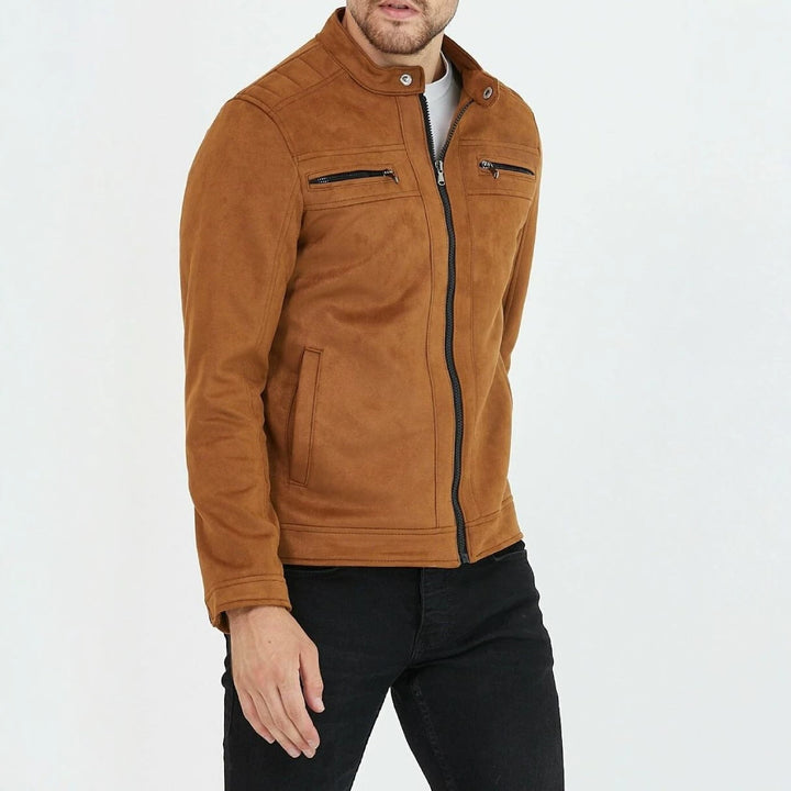 Men's Fashion Faux Leather Jacket with Stand-Up Collar