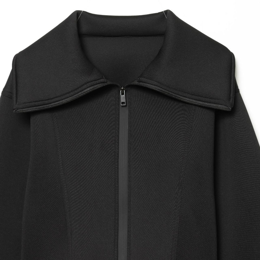 Women Cropped Boxy Jacket with Oversized Funnel Collar and Concealed Zipper Mune Fashion