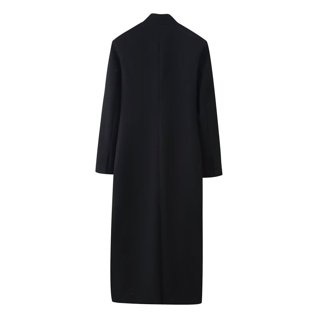 Women's Longer Minimalist Coat with Concealed Button Placket and Patch Pockets Mune Fashion