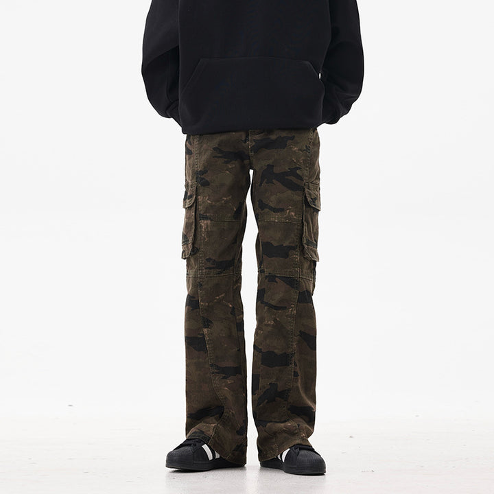 Men's Utility Cargo Pants in Straight Wide Cut with Reinforced Knee Patches and Flap Pockets Mune Fashion
