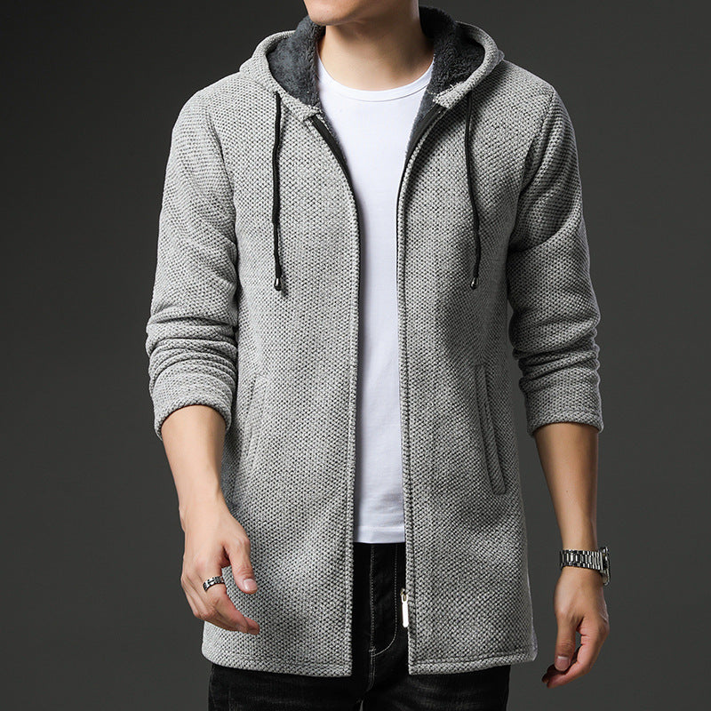 Men's urban hooded knitted coat with teddy lining, concealed zipper and side pockets Mune Fashion
