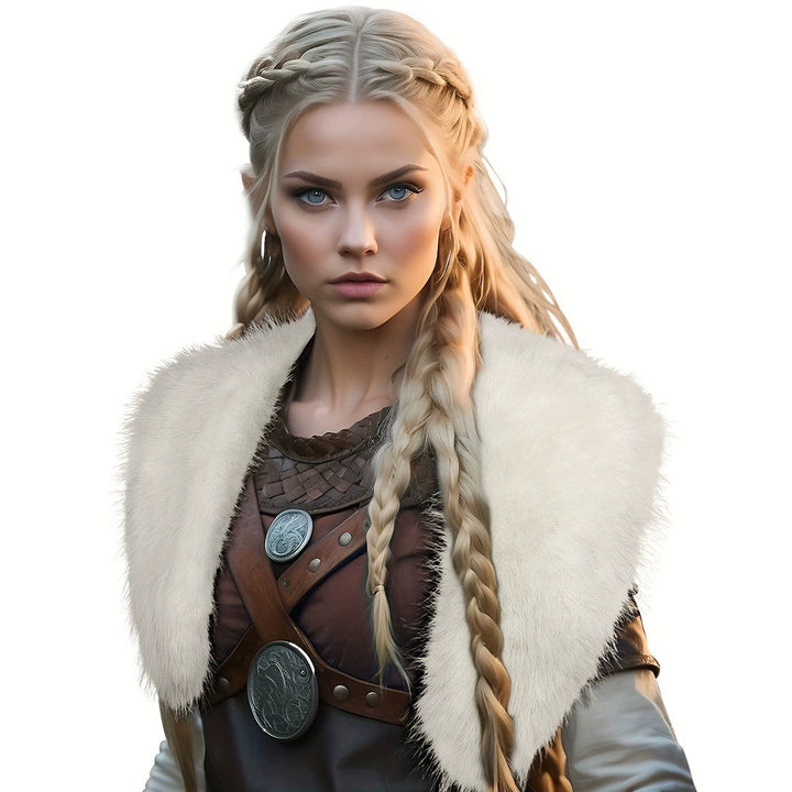 Women's shoulder collar made of faux fur with leather straps and metal fittings Mune Fashion