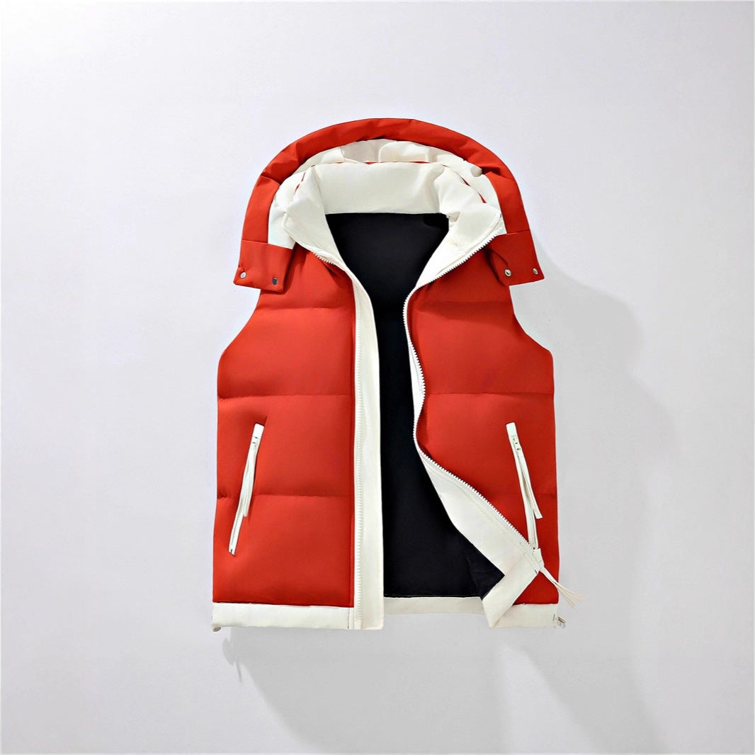 Men's Padded Quilted Vest with Detachable Hood, Contrast Piping and Drawstring Mune Fashion