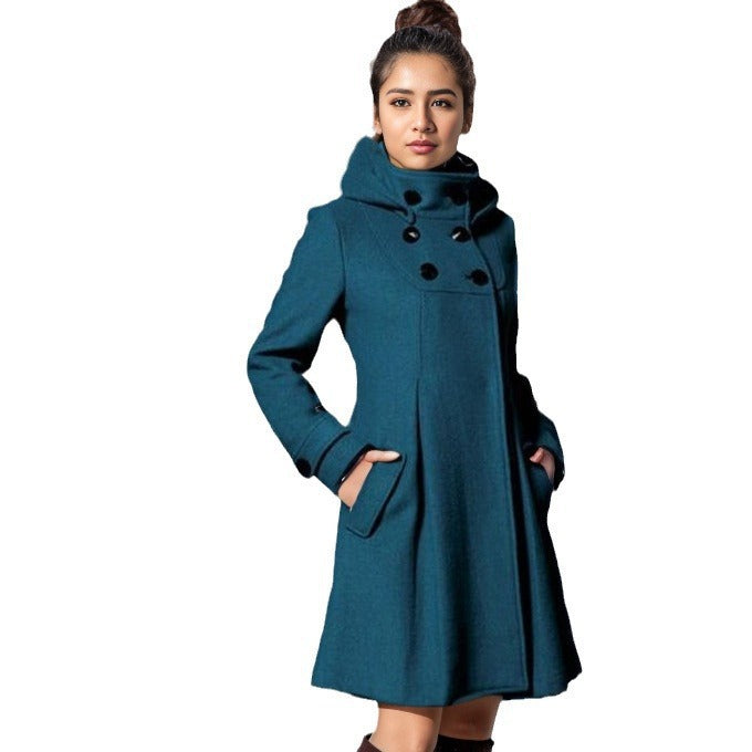 Women's tailored wool coat with standing collar and double-breasted button placket Mune Fashion