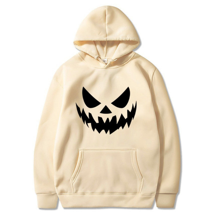 Unisex hooded sweatshirt with creepy pumpkin face print and oversized kangaroo pocket Mune Fashion