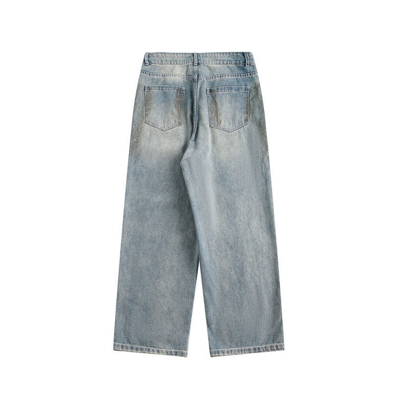 Ladies Wide Baggy Jeans with High Waist, Used Wash and Rip Details Mune Fashion