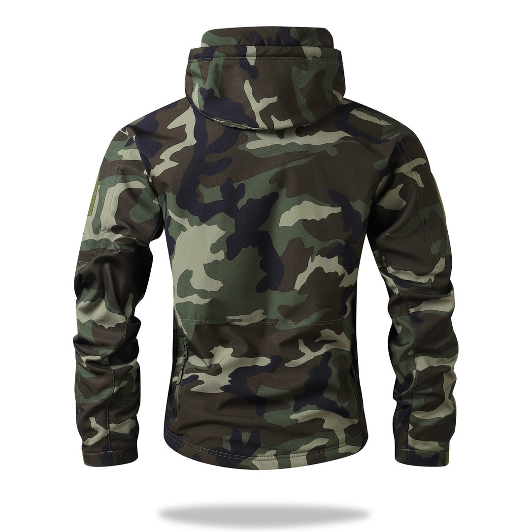 Men's Tactical Softshell Jacket with Hood, Camouflage Print and Multifunctional Pockets Mune Fashion