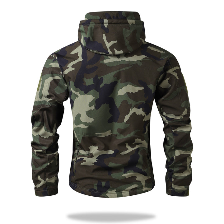 Men's Tactical Softshell Jacket with Hood, Camouflage Print and Multifunctional Pockets Mune Fashion