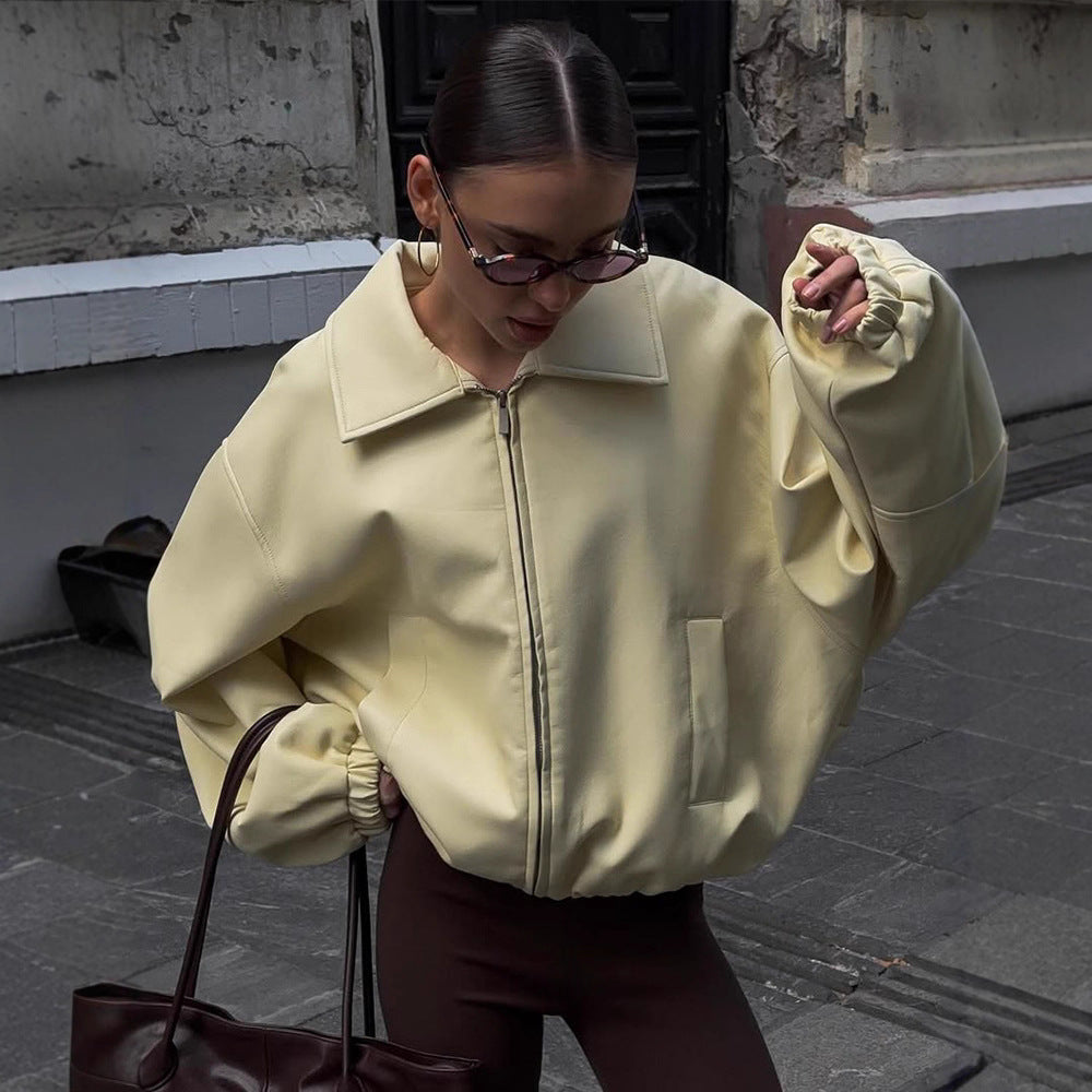 Women's Oversize Bomber Jacket with Oversized Balloon Sleeves and Zipper Mune Fashion