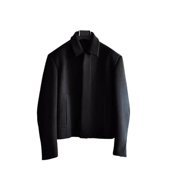 Women Simple Wool Blend Short Coat with Concealed Zipper and Modern Collar Mune Fashion