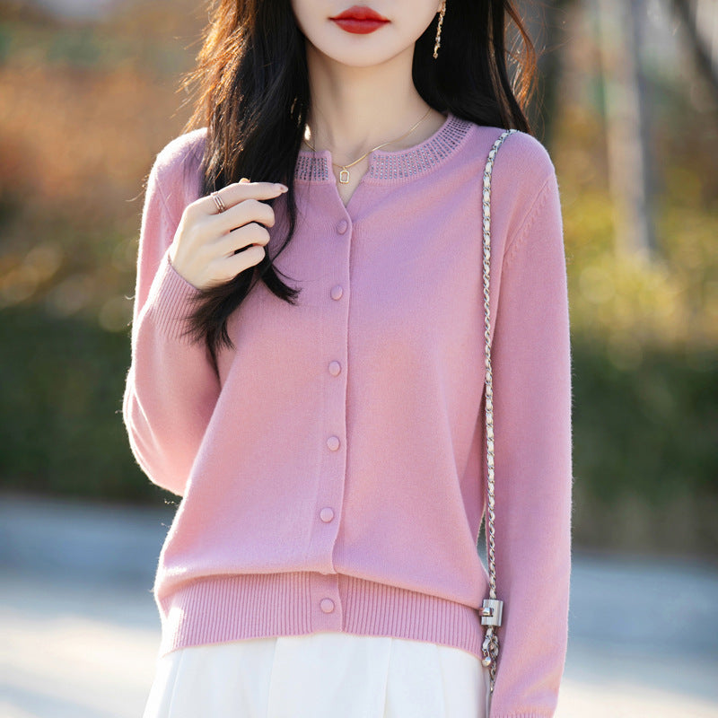 Women Short Cardigan made of ultra-fine cotton mix with sparkling crystal edge and tone-on-tone button placket Mune Fashion