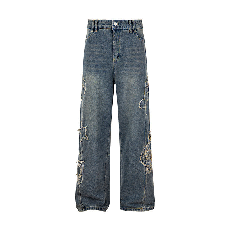 Women's jeans with high waistband, wide leg cut, stitch and destroy details Mune Fashion