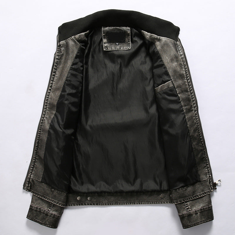 Men's biker jacket in vintage leather look with zipper and chest pockets Mune Fashion