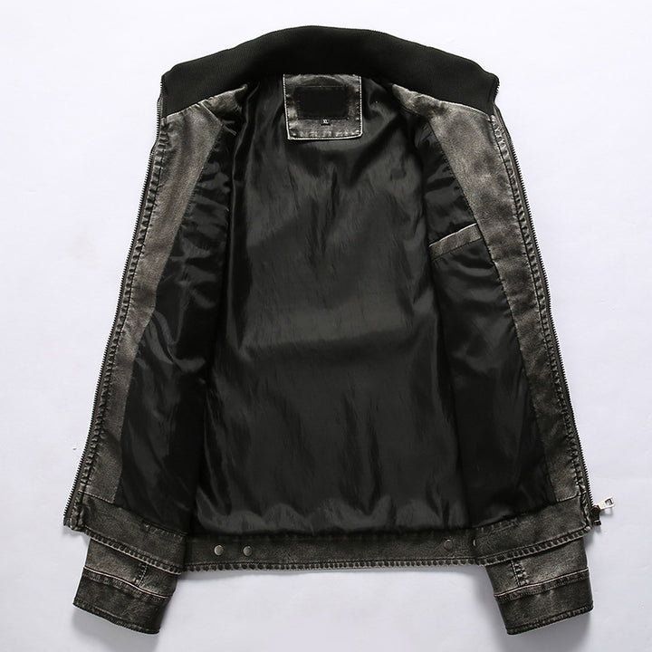 Men's biker jacket in vintage leather look with zipper and chest pockets Mune Fashion
