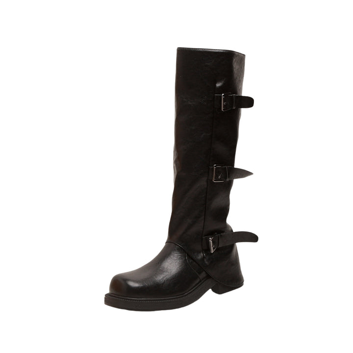 Women’s calf-high boots with triple belt buckle and profiled platform sole Mune Fashion