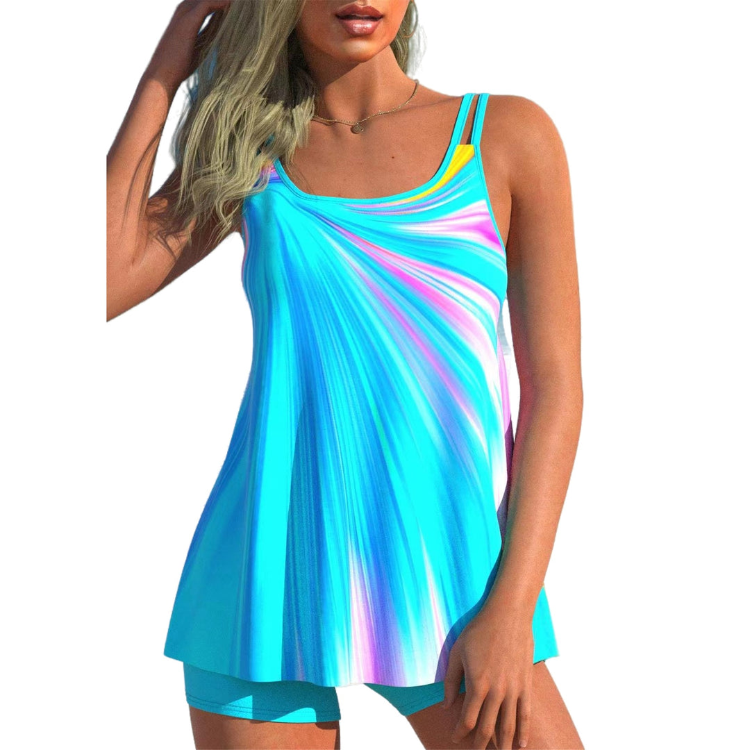 Women's flowing A-line tankini top with double spaghetti straps and figure-flattering fit Mune Fashion