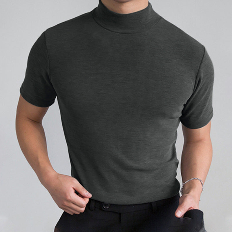 Men's fitted short-sleeve stand collar top made of cotton-elastane Mune Fashion