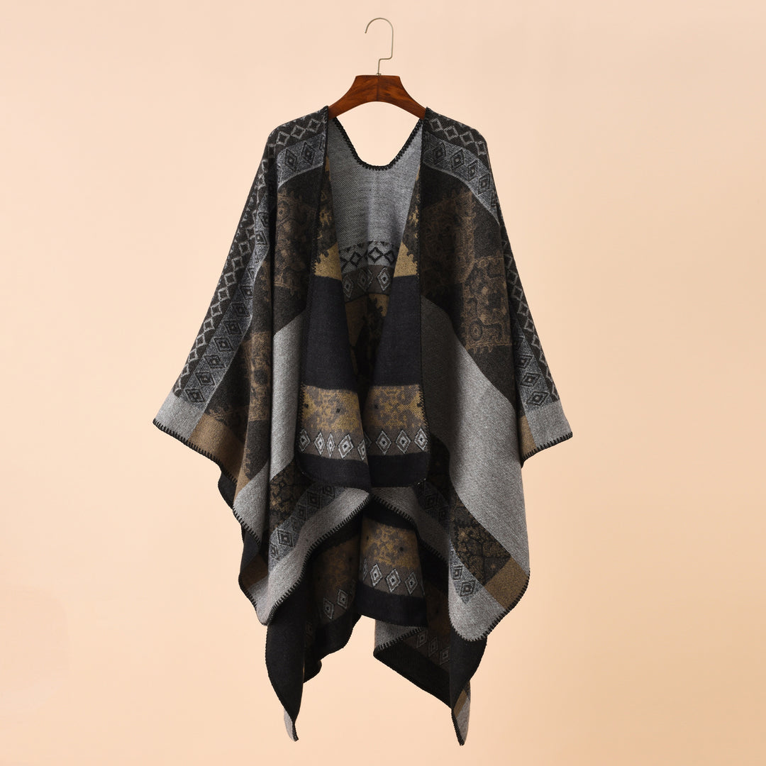 Women Jacquard Poncho with Paisley pattern Mune Fashion
