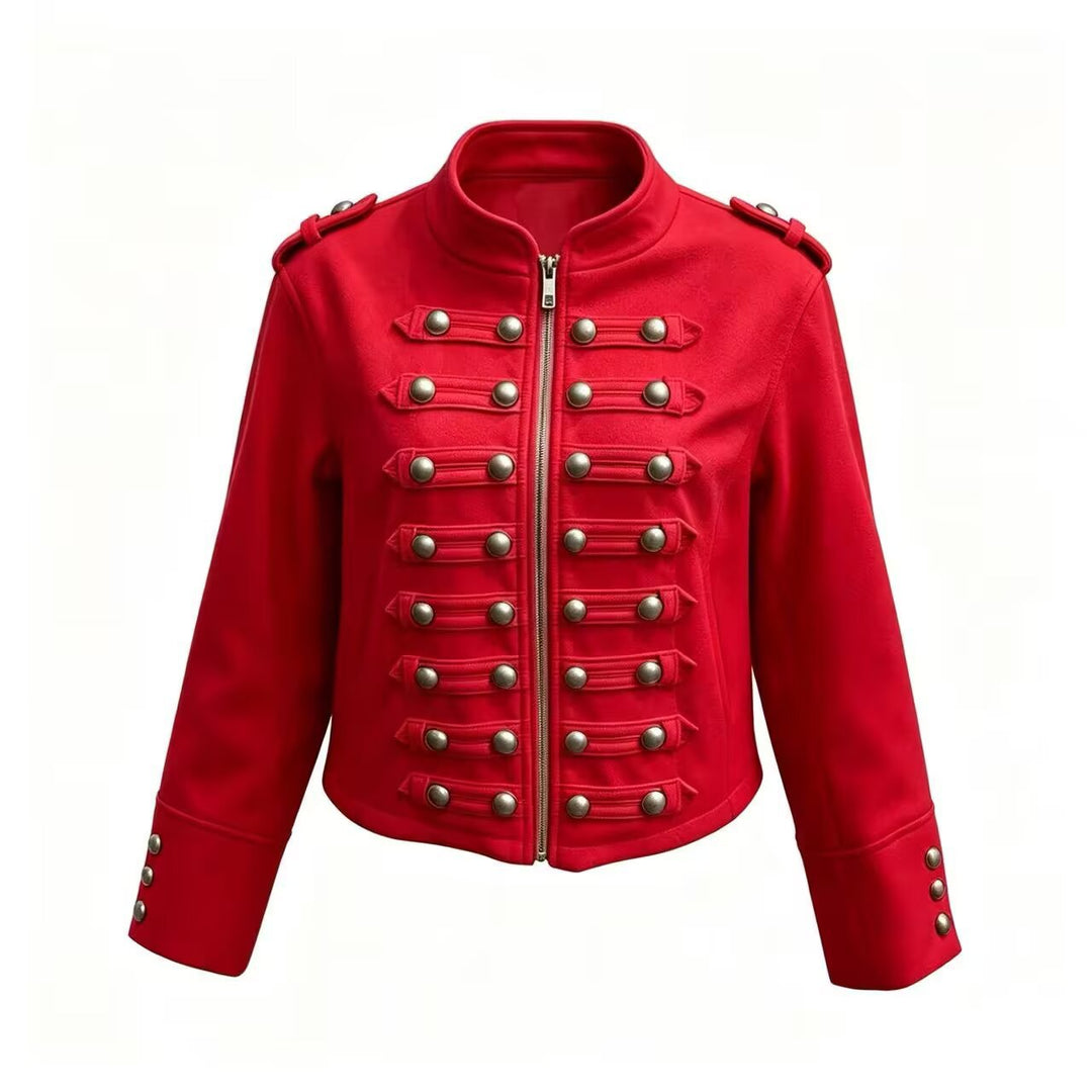 Ladies short jacket in military style with stand-up collar, decorative button placket and shoulder epaulettes Mune Fashion
