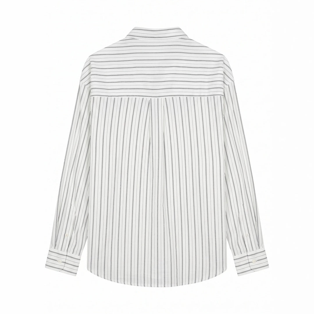 Unisex Long Relaxed-Fit Striped Shirt with Kent Collar and Rounded Hem Mune Fashion